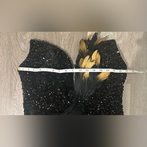 SHEIN Size M Black/Gold Sequin Strapless Mermaid Bodycon Slit Laceup Maxi Dress - Picture 9 of 10